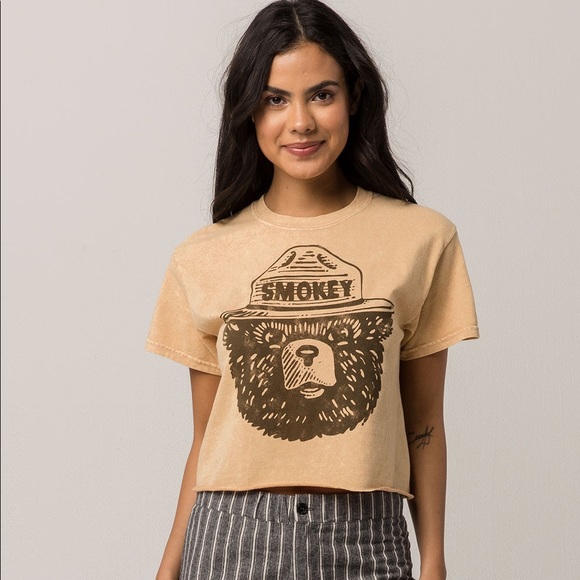 Mighty Fine Tops - Mighty Fine Smokey Bear Womens Cropped Tee Size Small